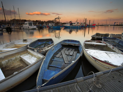 Boats Tied Up In Lymington Harbour At Sunset, Lymington, Hampshire, England, United Kingdom, Europe by Adam Burton Pricing Limited Edition Print image