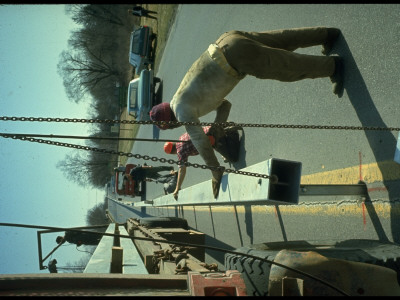 Workmen Lowering New Guardrail In Place At Side Of Highway, Near Pleasantville/Briarcliff Exit by Ralph Crane Pricing Limited Edition Print image