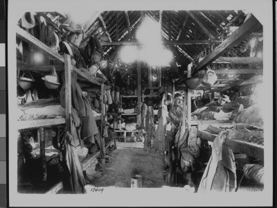 Interior Of Barracks Where Troops Are Billeted, Many Lounging On Their Makeshift Bunk Beds, Wwi by L.G. Morper Pricing Limited Edition Print image