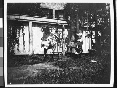 Mildred Grimwood Jumping In The Backyard As Brother Victor Grimwood And Pal Zelma Levison Watch by Wallace G. Levison Pricing Limited Edition Print image