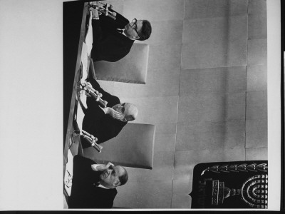 Judges Sitting At The Bench In Courtroom During Trial Of Nazi War Criminal Adolf Eichmann by Gjon Mili Pricing Limited Edition Print image
