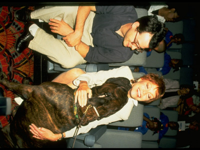 Mary Tyler Moore Cuddling Bullmastiff Dog As Matthew Broderick Looks On At Aspca Event by Dave Allocca Pricing Limited Edition Print image