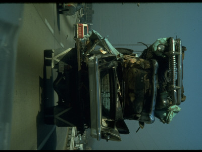 Truck Transporting Wreckage Of Three Flattened Cars Regardingcar Accident by Ralph Crane Pricing Limited Edition Print image