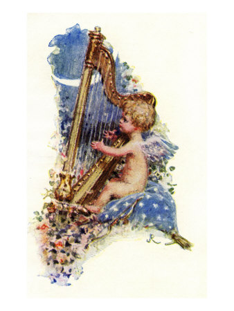 Angel Or Cupid Playing Harp by Harold Copping Pricing Limited Edition Print image