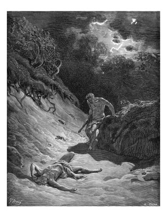 Cain Looks Down On His Brother Abel Having Murdered Him, Genesis 4:8 by Charles Jervas Pricing Limited Edition Print image
