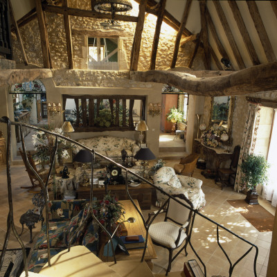 Le Tondu, Beaumont, France, Main Living Room From Top Of Stairs by Mark Fiennes Pricing Limited Edition Print image