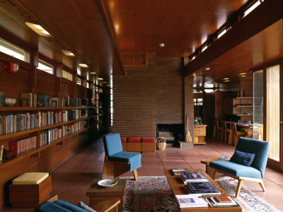 Rosenbaum House, Alabama, 1939 - 1940, Sitting Area Looking Towards Dining Area, Frank Lloyd Wright by Alan Weintraub Pricing Limited Edition Print image