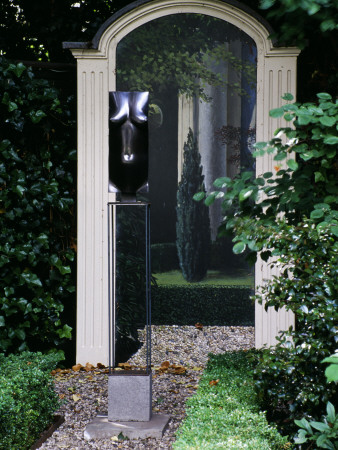 Amsterdam: Private Garden Keizergracht 666-668 - View Along Path To Sundial, Arch, Trompe L'oeil by Clive Nichols Pricing Limited Edition Print image