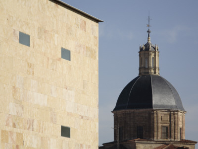 Palacio De Congresos Y Exposiciones With Dome Of Church - Iglesia De La Purisima, Salamanca, Spain by David Borland Pricing Limited Edition Print image