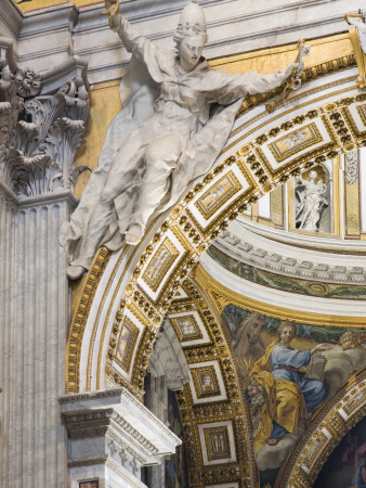 Column Detail With Statue At St Peter's Basilica, Vatican City, Rome, Italy by David Clapp Pricing Limited Edition Print image
