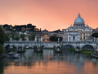 Ponte Sant'angelo And St, Peter's Basilica At Sunset, Vatican City, Rome by David Clapp Pricing Limited Edition Print image