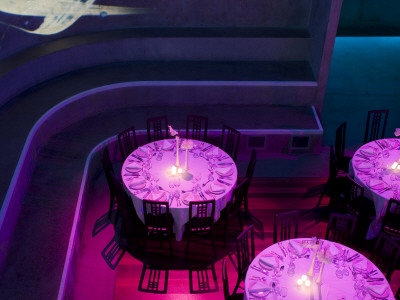 Matter, The O2, Peninsula Square, London, Round Tables With Purple Lights by G Jackson Pricing Limited Edition Print image