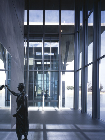 Museum Of Modern Art, Fort Worth, Texas, Interior- Sculptural Figure And Reflected Light From Water by John Edward Linden Pricing Limited Edition Print image
