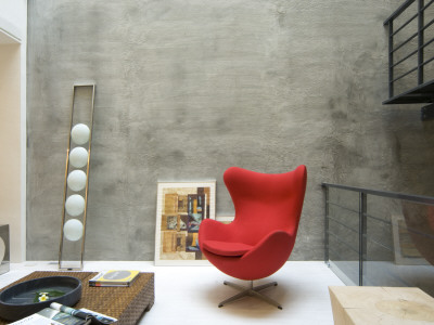 Su Residence, Jhubei City, Taiwan, Living Room; Red Arne Jaconsen Egg Chair, Architect: Jeff Chao by Marc Gerritsen Pricing Limited Edition Print image