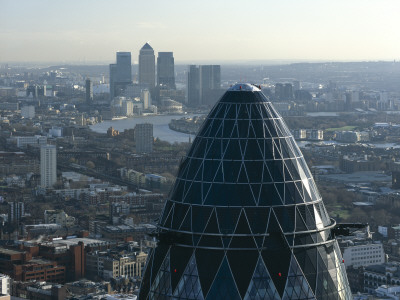 City Of London With Top Of 30 St Mary Axe, The Gherkin, 1997 - 2004, Canary Wharf On The Horizon by Richard Bryant Pricing Limited Edition Print image