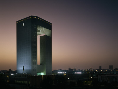 Islamic Development Bank, Jeddah, Exterior At Dusk, Architect: Nikken Sekkei Architects by Richard Bryant Pricing Limited Edition Print image