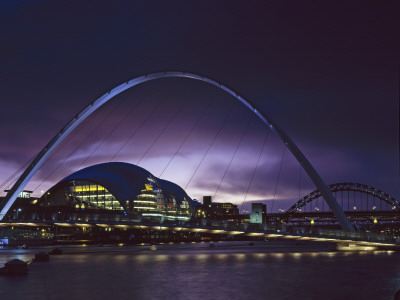 The Sage Gateshead, Gateshead, Tyne And Wear, England, Exterior At Dusk Through Millennium Bridge by Richard Bryant Pricing Limited Edition Print image