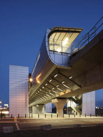 West Silvertown Station, Docklands Light Railway Extension, London, Platform End Section At Night by Timothy Pike Pricing Limited Edition Print image