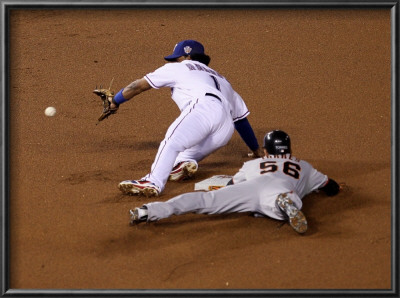 San Francisco Giants V Texas Rangers, Game 4: Andres Torres,Elvis Andrus by Stephen Dunn Pricing Limited Edition Print image