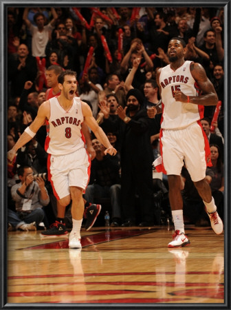 Houston Rockets V Toronto Raptors: Jose Calderon And Amir Johnson by Ron Turenne Pricing Limited Edition Print image