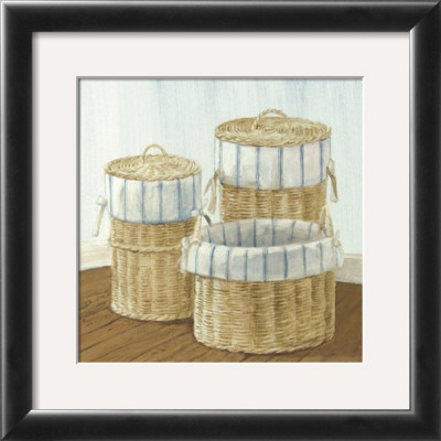 Baskets With Blue Striped Cloth by Catherine Becquer Pricing Limited Edition Print image