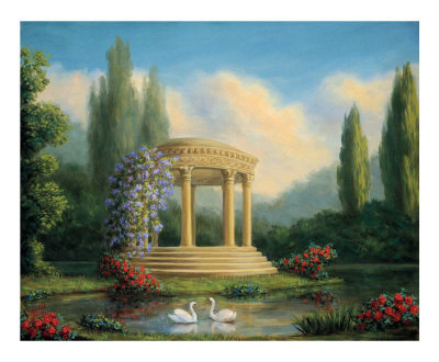 Garden With Swans And Gazebo by Tim Ashkar Pricing Limited Edition Print image