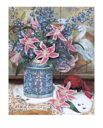 Pink Tiger Lilies With Cinnabar by Francie Botke Pricing Limited Edition Print image
