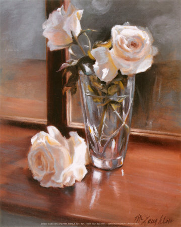 Glass Vase With White Roses by Jan Mclaughlin Pricing Limited Edition Print image