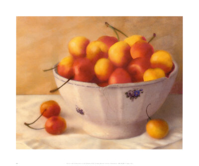 Cherries In Blue And White Bowl by Sally Wetherby Pricing Limited Edition Print image