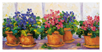 Clay Pots Of Violets by Yvette Strugis Pricing Limited Edition Print image