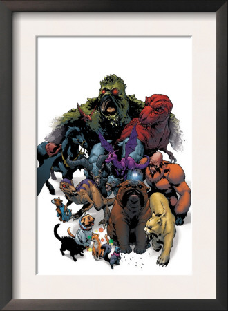 Marvel Pets Handbook Cover: Lockjaw, Lockheed, Devil Dinosaur, Zabu And Old Lace by Karl Kerschl Pricing Limited Edition Print image