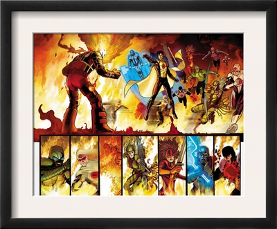 The Order #1 Group: Anthem, Heavy, Calamity, Pierce, Avona, Maul, Corona And Infernal Man Fighting by Barry Kitson Pricing Limited Edition Print image