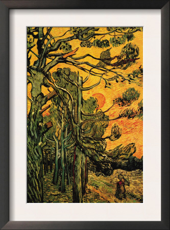 Pine Trees Against A Red Sky With Setting Sun by Vincent Van Gogh Pricing Limited Edition Print image
