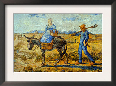Morning With Farmer And Pitchfork; His Wife Riding A Donkey And Carrying A Basket by Vincent Van Gogh Pricing Limited Edition Print image