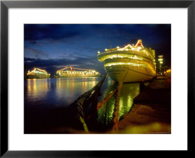 Cruise Ships In Dock Lit Up At Night, Barbados by Mike England Pricing Limited Edition Print image