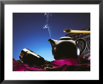 Tea Scene With A Steaming Tea Kettle And Tea Leaves by Chris Meier Pricing Limited Edition Print image