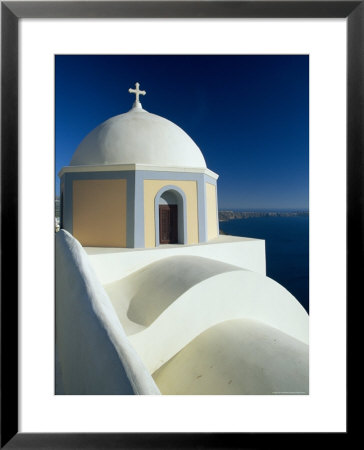 Domed Church And View Out To Sea, Fira, Santorini, Greece by Lee Frost Pricing Limited Edition Print image