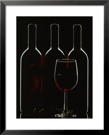 Silhouette Of Three Red Wine Bottles And One Red Wine Glass by Walter Cimbal Pricing Limited Edition Print image