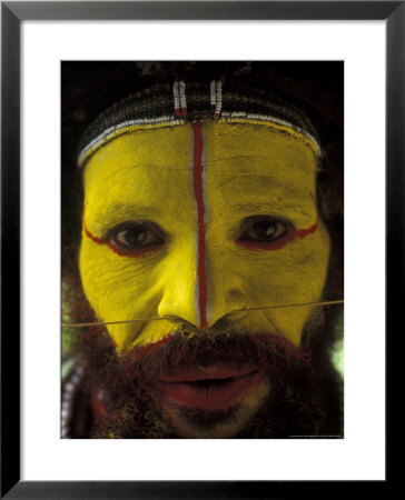 Painted Face Of Native In The Huli Wigmen Tribe, Tari, Papua New Guinea by Bill Bachmann Pricing Limited Edition Print image