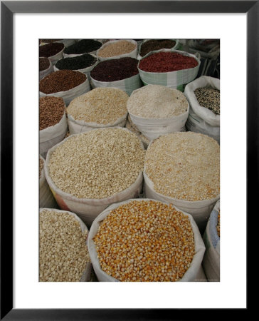 Bags Of Mexican Beans And Corn At An Outdoor Market, San Cristobal De Las Casas, Mexico by Gina Martin Pricing Limited Edition Print image