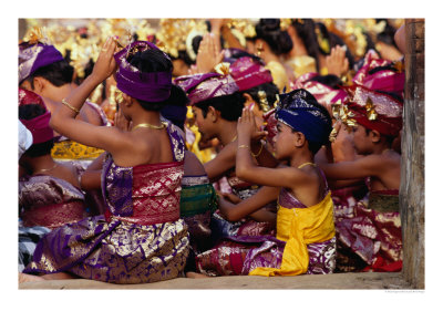 Children And Adults In Traditional Costume Praying At Pura Penataran Agung, Pura Besakih, Indonesia by Gregory Adams Pricing Limited Edition Print image