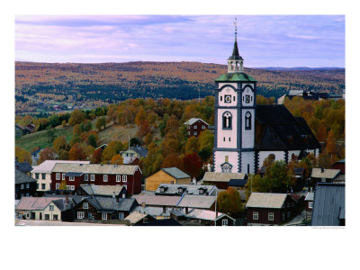 Church Tower Above Town Buildings, Roros, Sor-Trondelag, Norway by Anders Blomqvist Pricing Limited Edition Print image