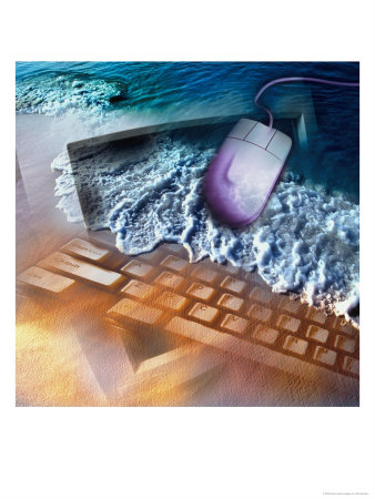 Mouse, Keyboard And Monitor On Beach by Rick Bostick Pricing Limited Edition Print image