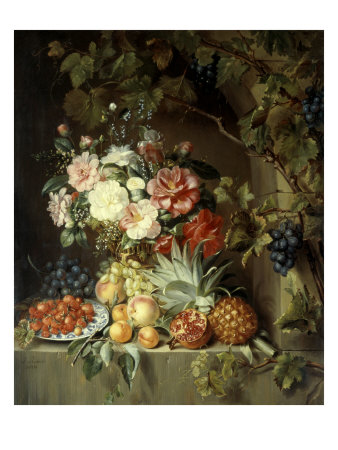 Still Life With A Basket Of Flowers, Grapes by Antonie Rietveld Pricing Limited Edition Print image
