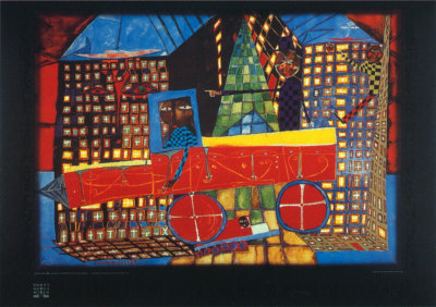 Day Dreaming Truck Driver With His Houses by Friedensreich Hundertwasser Pricing Limited Edition Print image