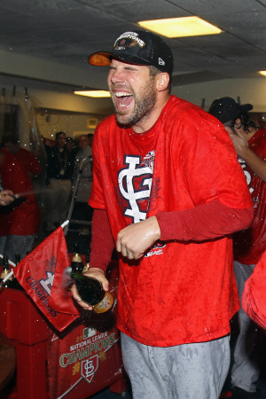 St Louis Cardinals V Milwaukee Brewers - Game Six, Milwaukee, Wi - October 16: Chris Carpenter by Jonathan Daniel Pricing Limited Edition Print image