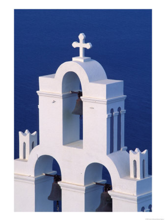 Coastal Bell Towers, Santorini, Greece by Keren Su Pricing Limited Edition Print image