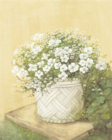 White Flowers In Basket by Cuca Garcia Pricing Limited Edition Print image