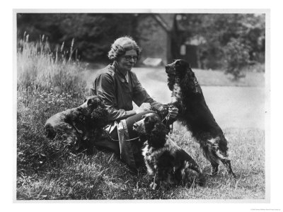 Mrs Jamieson Higgins Sits In The Grass With Some Of Her Treetops Cockers by Thomas Fall Pricing Limited Edition Print image