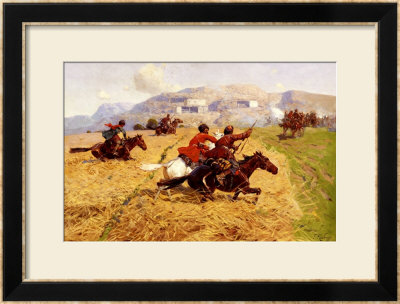 Cossacks Charging Into Battle by Franz Roubaud Pricing Limited Edition Print image